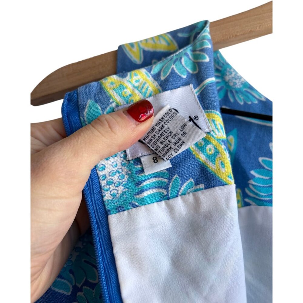 Lilly Pulitzer Vintage Krista Dress Blue Dragonfly Butterfly Size 8 Linen Rare - Picture 5 of 6